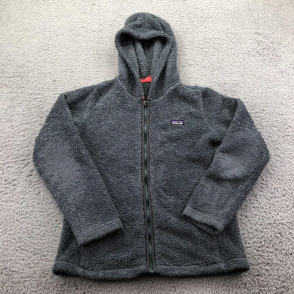 Patagonia Jacket Youth Large 12 Gray Fleece Hooded Full Zip Outdoor Los Gatos